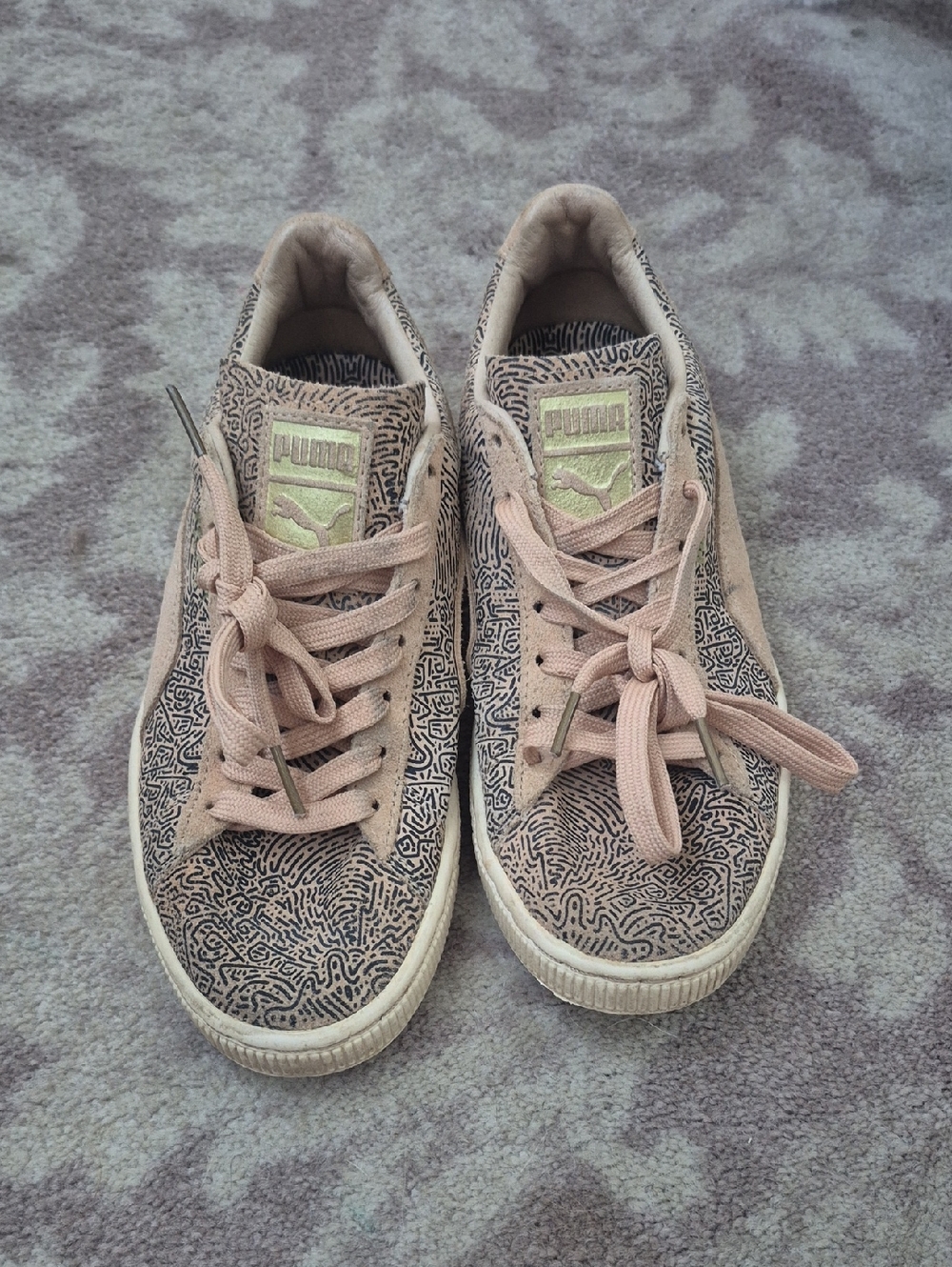 Puma Beige Pink Patterned Suede Sneakers